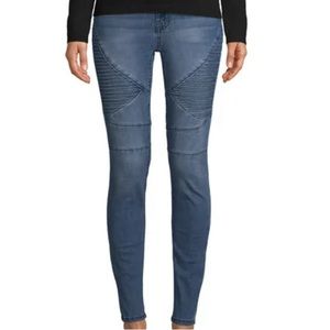 NO BOUNDARIES Skinny Jeans High Rise Biker Moto Medium Wash Rib Design JRs SZ 7